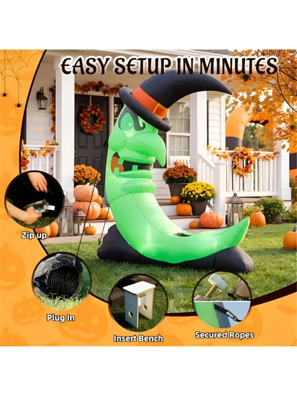 8.9 FT Giant Halloween Inflatables Witch Moon Outdoor Decorations
